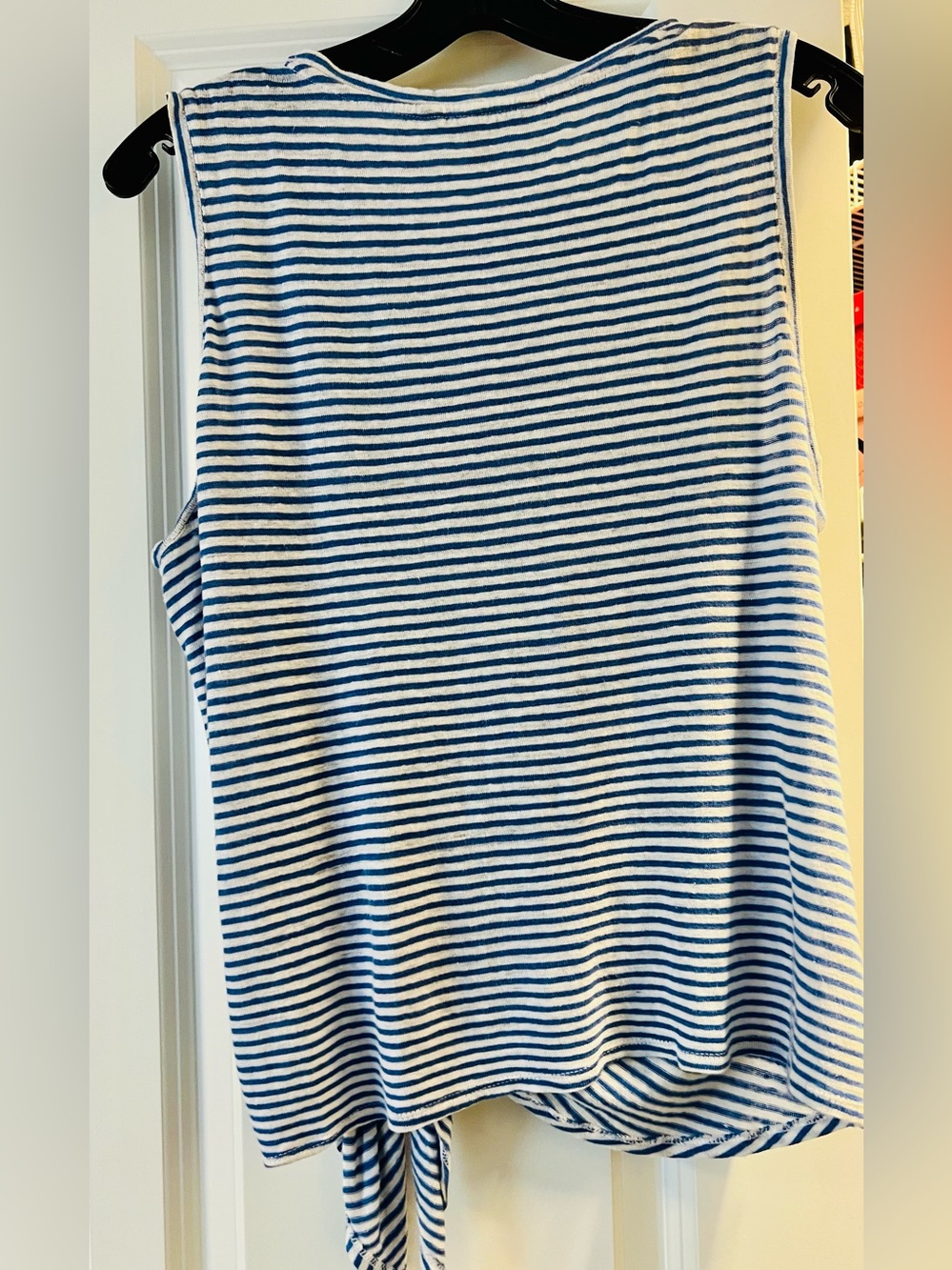 Banana Republic Linen Blue and White Striped Tie-Front Sleeveless Top - Picture 6 of 8